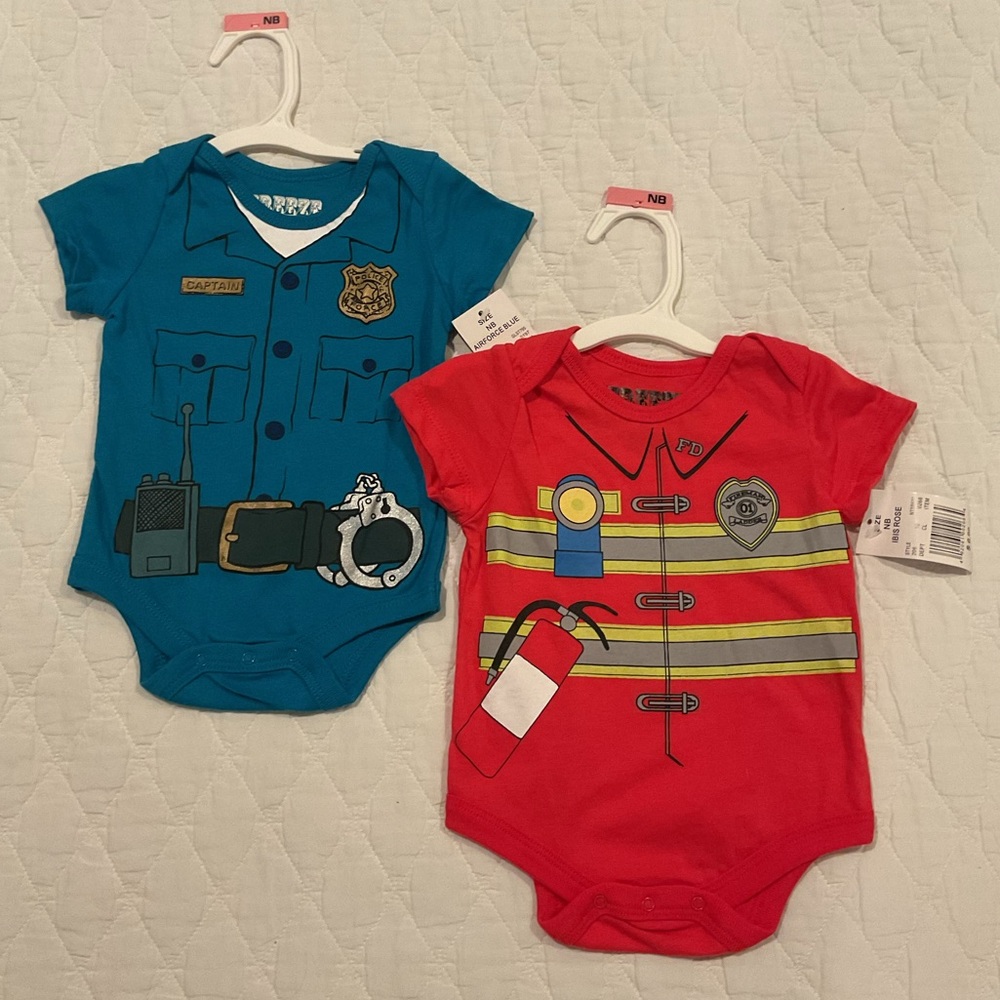 NWT 3 items Police & Fireman Baby Onesies & Baby Baseball Bibs
